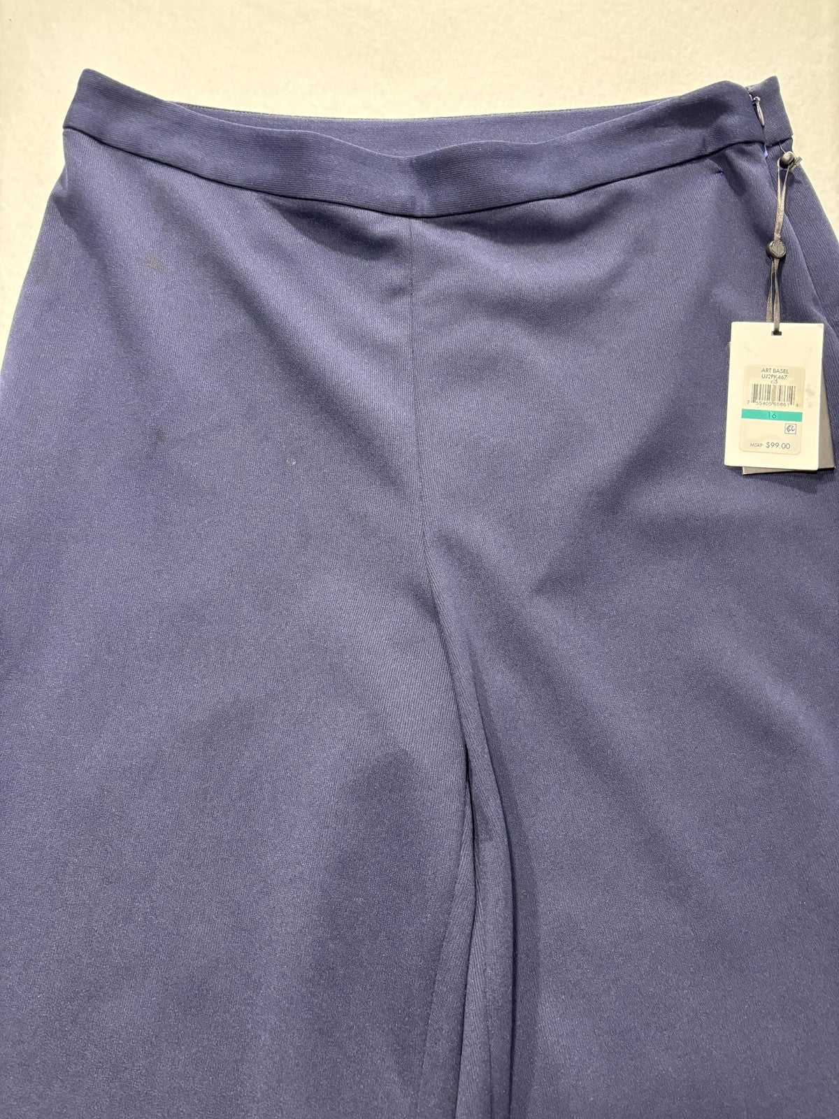 DKNY Dress Pants Womens 16 Blue Twill Wide Leg Stretch Zip Art Basel Work