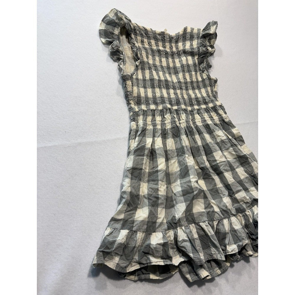 Anthropologie Dress Womens Small Gray Check V Neck Smocked Ruffle Sundress Boho