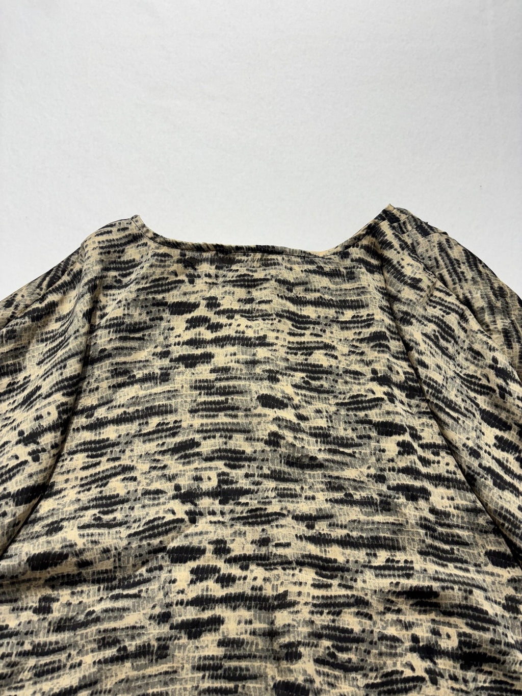 MICHAEL Michael Kors Top Womens L Beige Animal Print Tunic Henley Sheer Blouse
