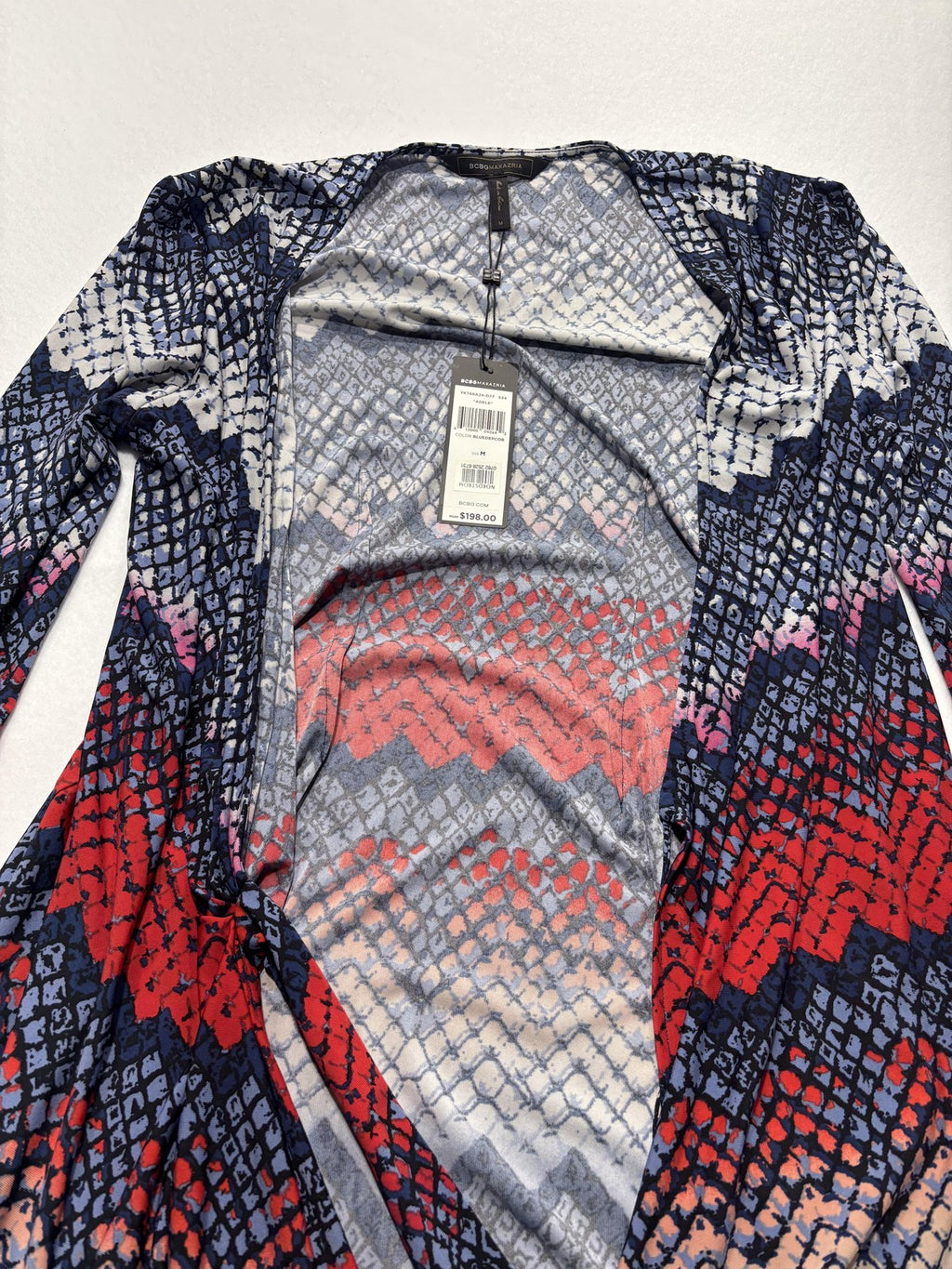 BCBGMAXAZRIA Cardigan Womens Medium Blue Open Front Long Sleeve Duster Adele