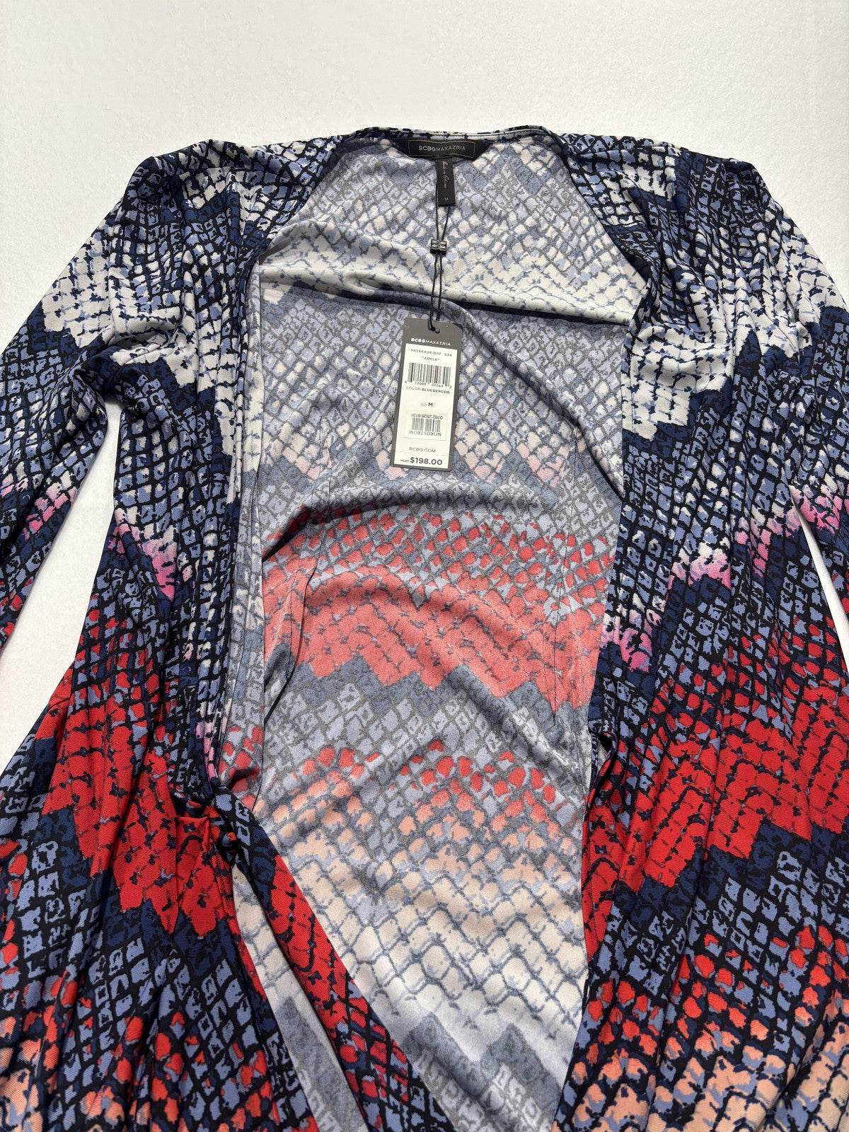 BCBGMAXAZRIA Cardigan Womens Medium Blue Open Front Long Sleeve Duster Adele