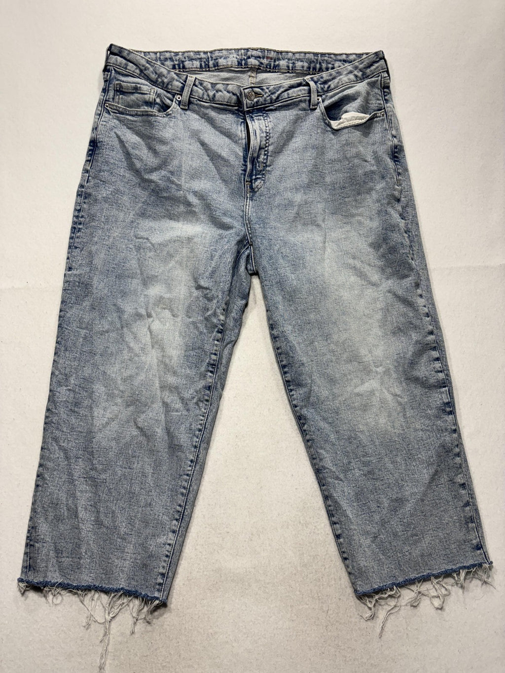 Old Navy Jeans Womens 20 Blue Light Wash High Rise Straight Crop Raw Hem 40x25.5