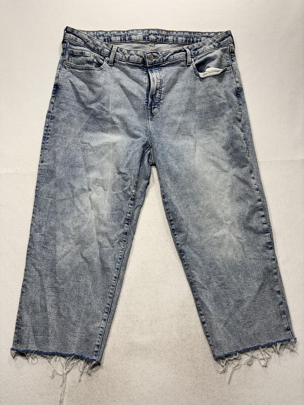 Old Navy Jeans Womens 20 Blue Light Wash High Rise Straight Crop Raw Hem 40x25.5