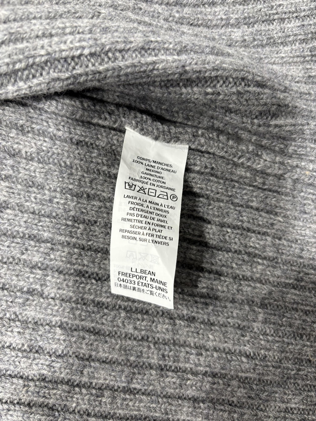 L.L. Bean Sweater Mens Small Gray Ribbed Wool Full Zip Commando Mock Neck Knit