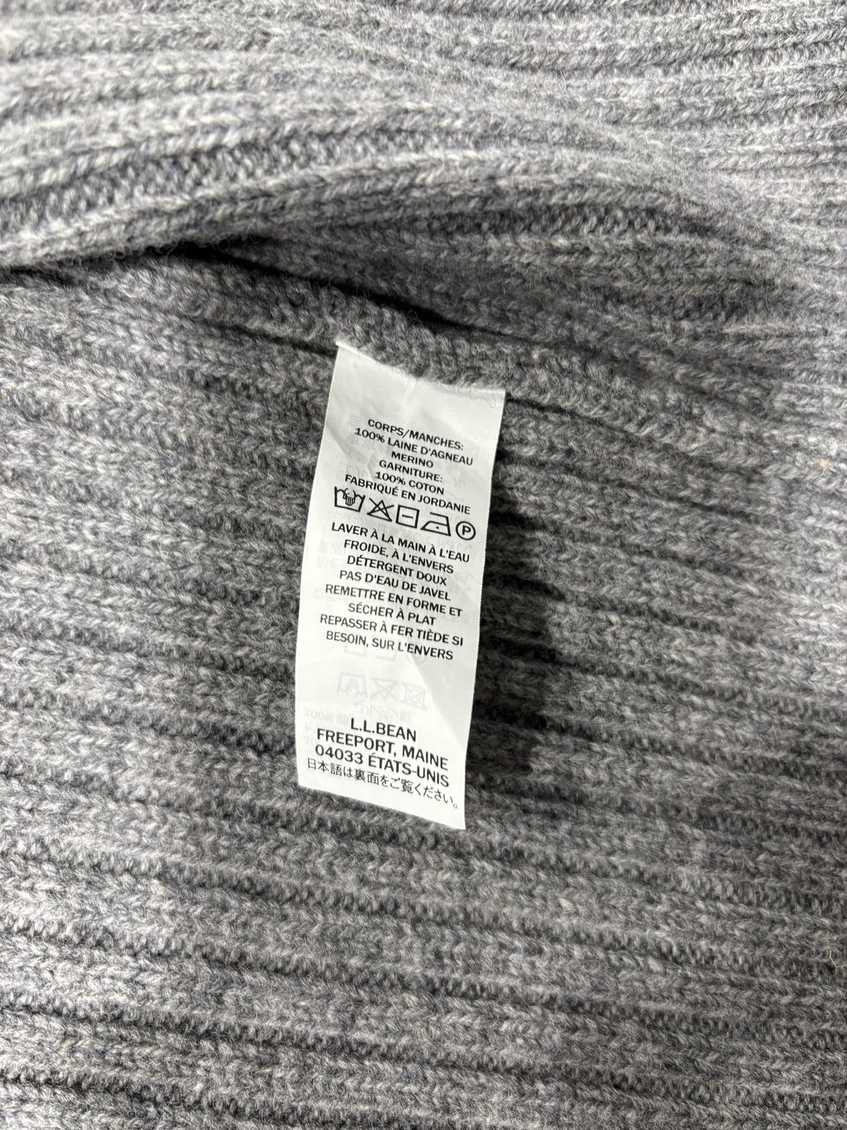 L.L. Bean Sweater Mens Small Gray Ribbed Wool Full Zip Commando Mock Neck Knit