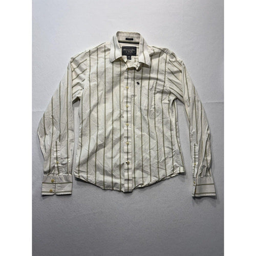 Abercrombie & Fitch Mens Medium White Green Striped Long Sleeve Slim Button Up