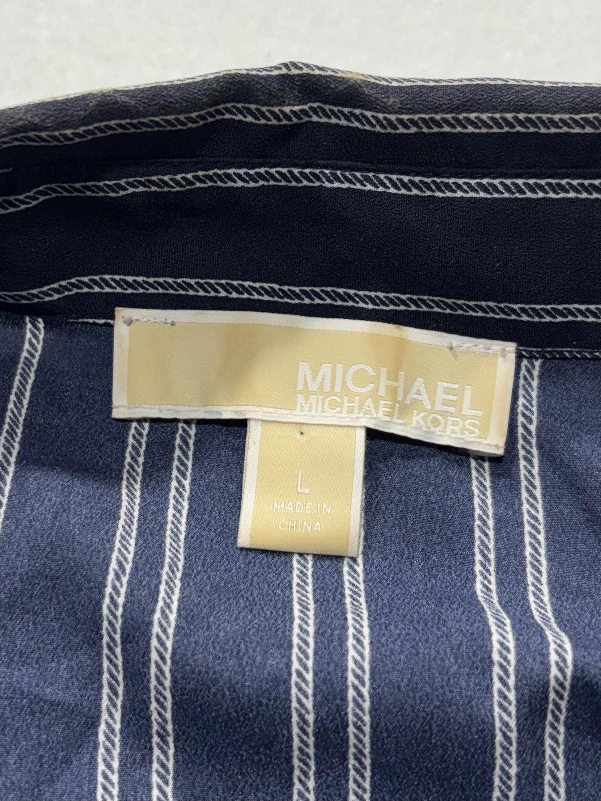 MICHAEL Michael Kors Blouse Womens Large Blue Stripe Zip Tunic Long Sleeve Top