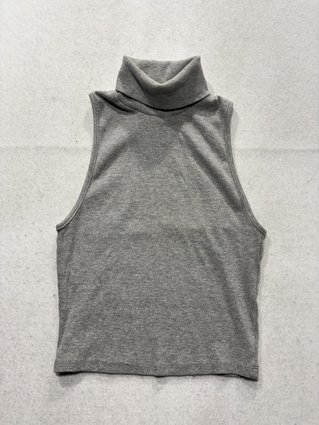 Zara Tank Womens Large Gray Turtleneck Sleeveless Ribbed Cropped Knit Top