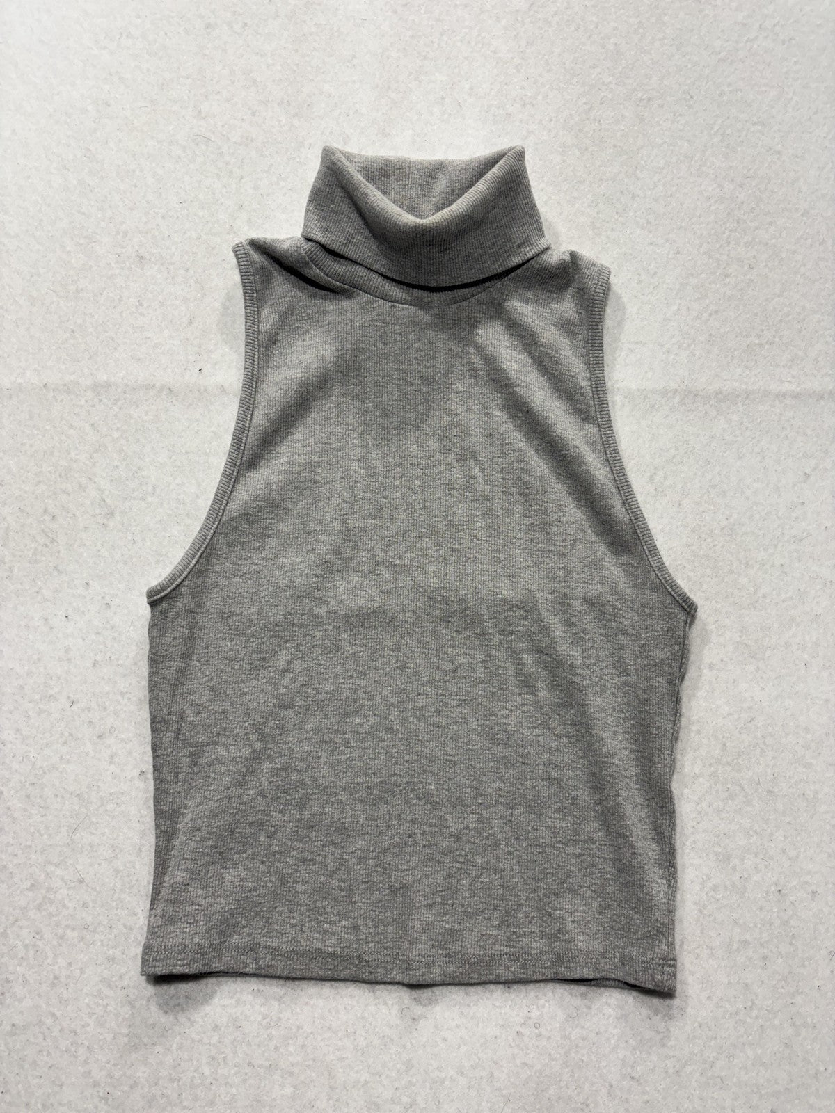 Zara Tank Womens Large Gray Turtleneck Sleeveless Ribbed Cropped Knit Top