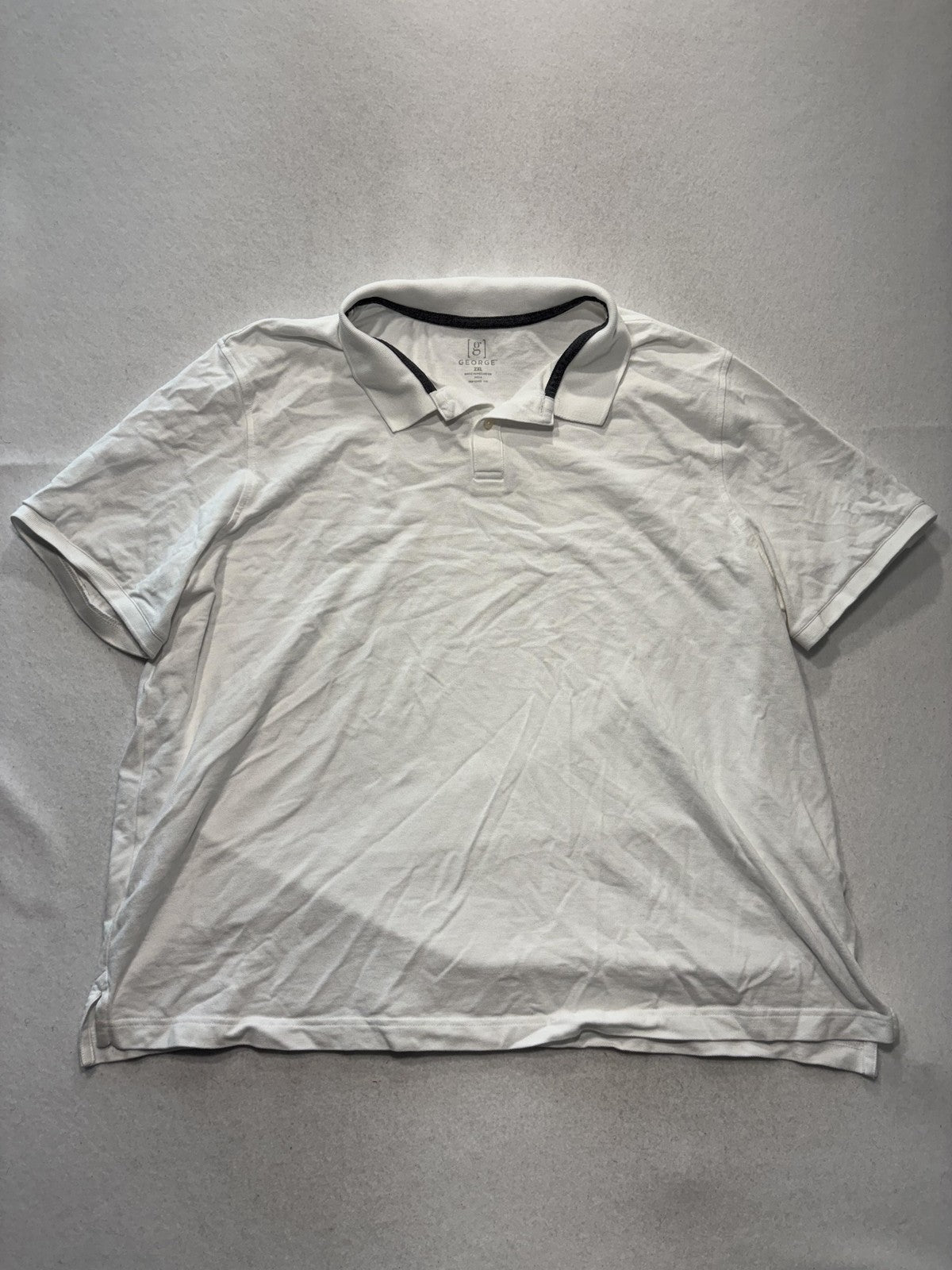 George Polo Shirt Mens 2XL White Stretch Knit Short Sleeve Tagless Casual