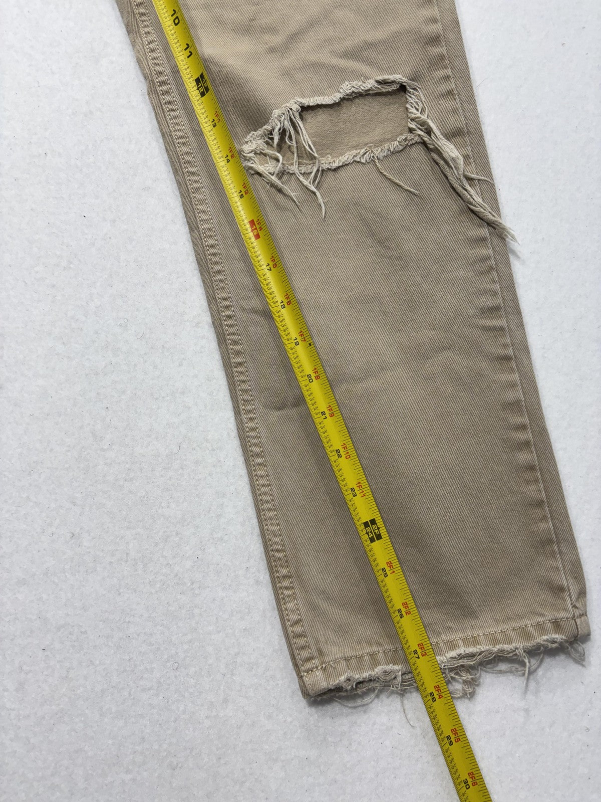 We The Free Jeans Womens 27 Beige High Rise Straight Distressed Raw Hem 27x28