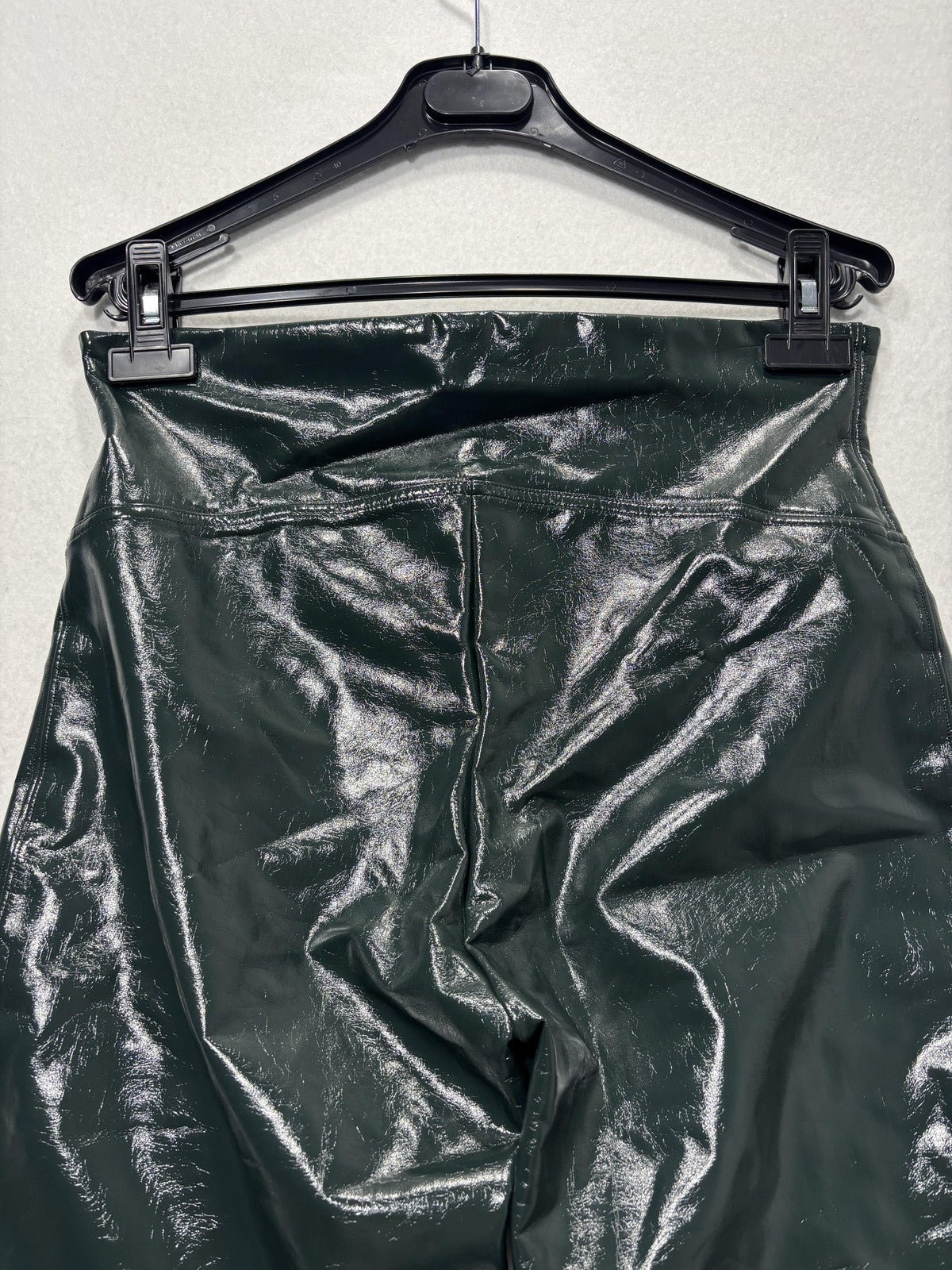 Spanx Leggings Womens Large Green Faux Patent Leather High Rise Shaping Ankle