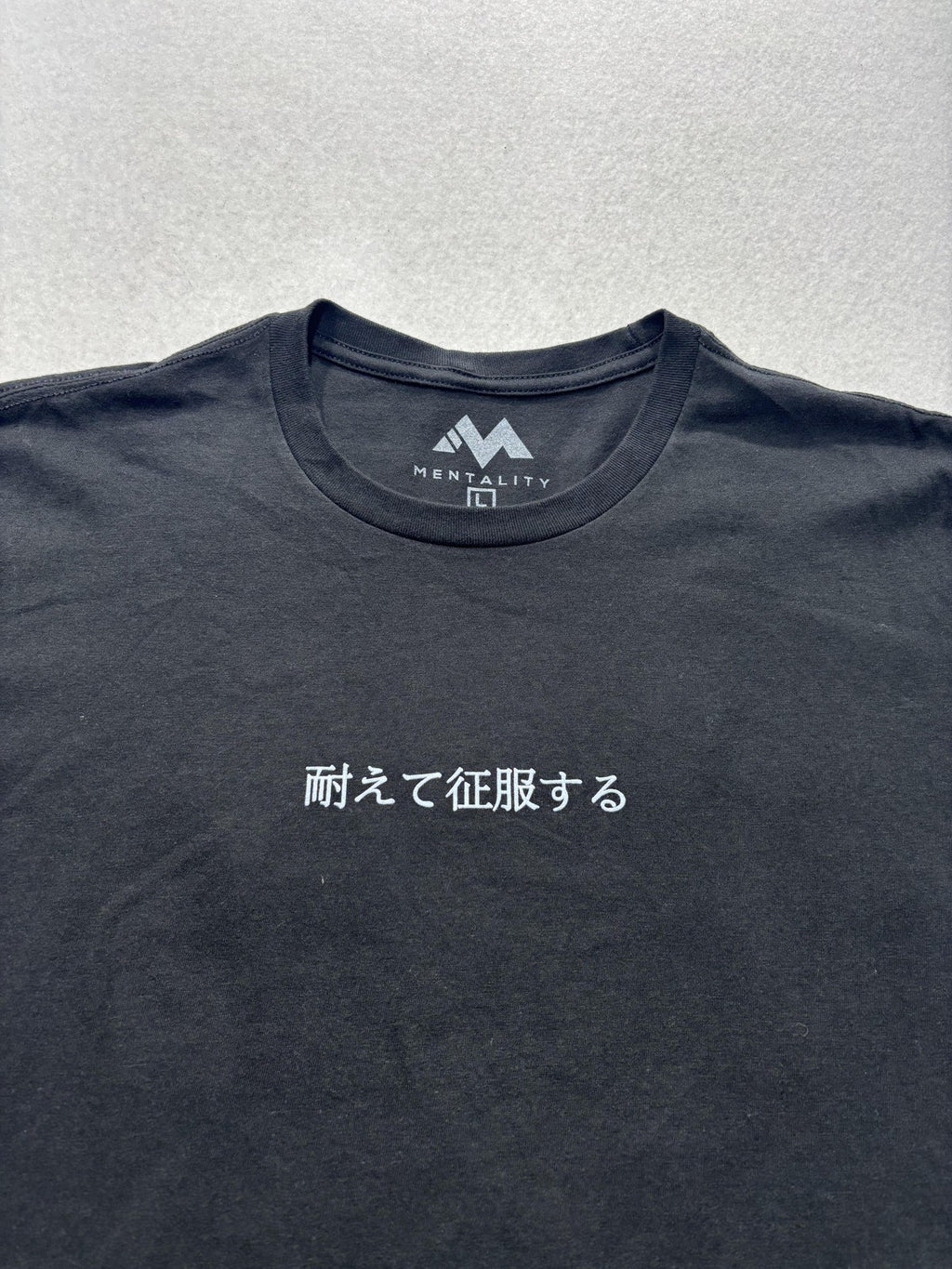 Mentality Shirt Mens Large Black Samurai Skull Graphic Tee Kanji Motto Back