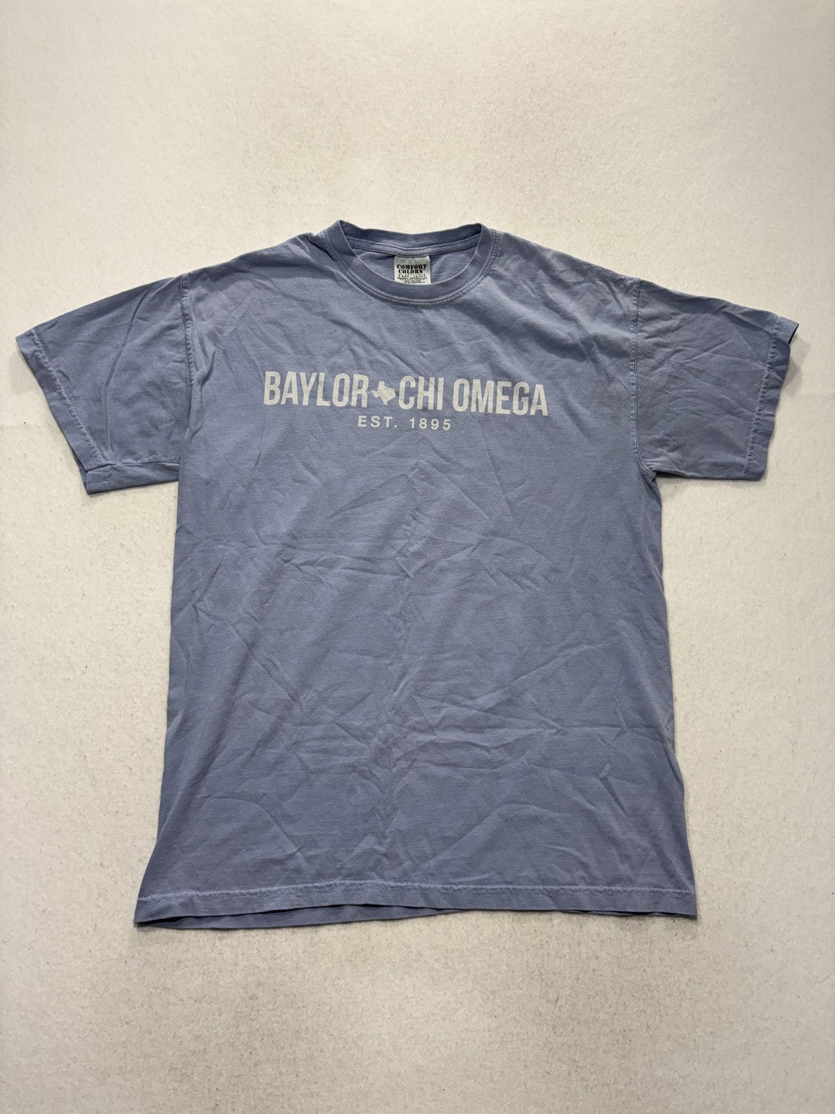 Comfort Colors Shirt Mens Medium Blue Baylor Chi Omega Graphic Tee Sorority