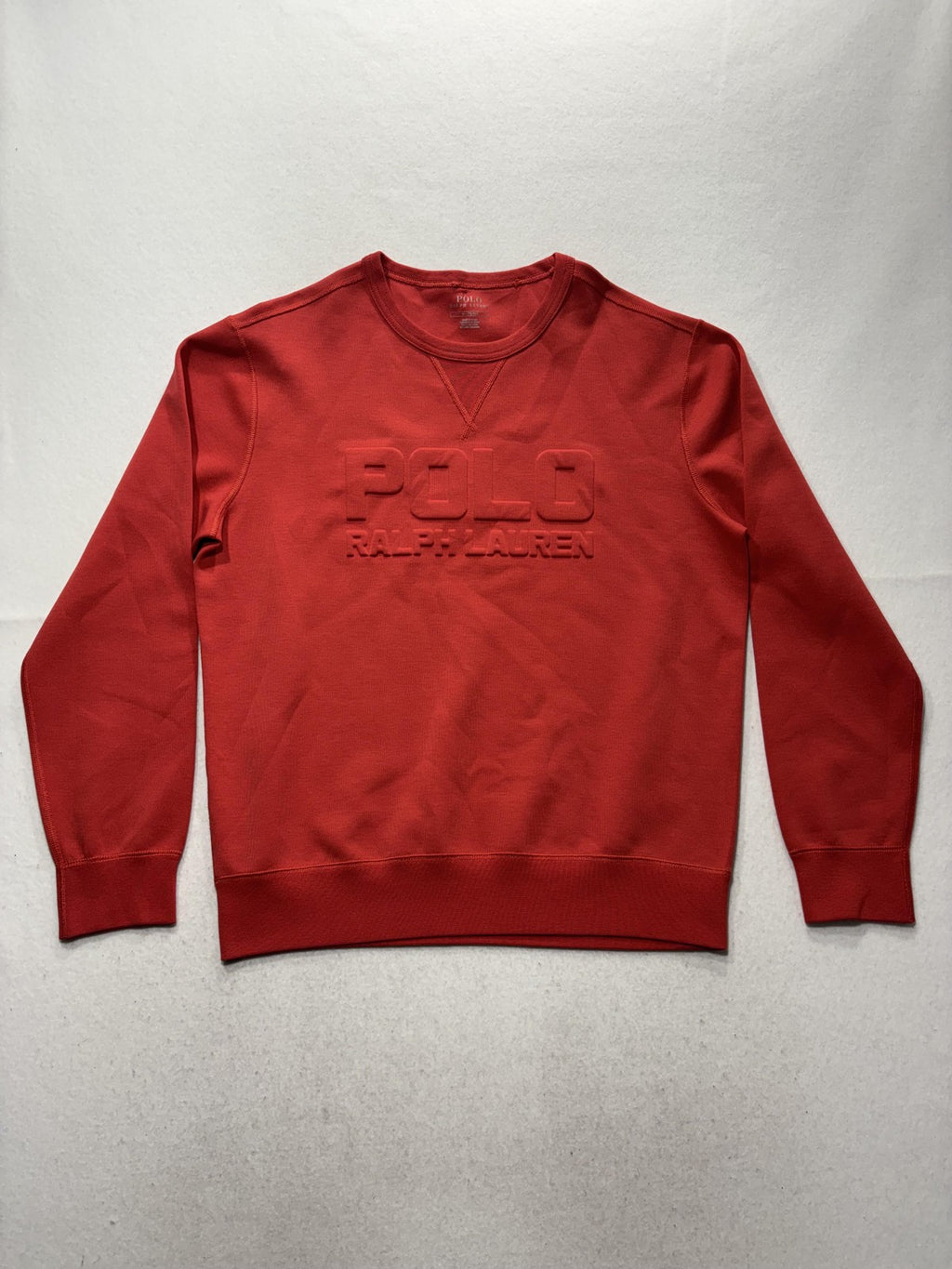 Polo Ralph Lauren Sweatshirt Mens Medium Red Crew Neck Logo Pullover Embossed