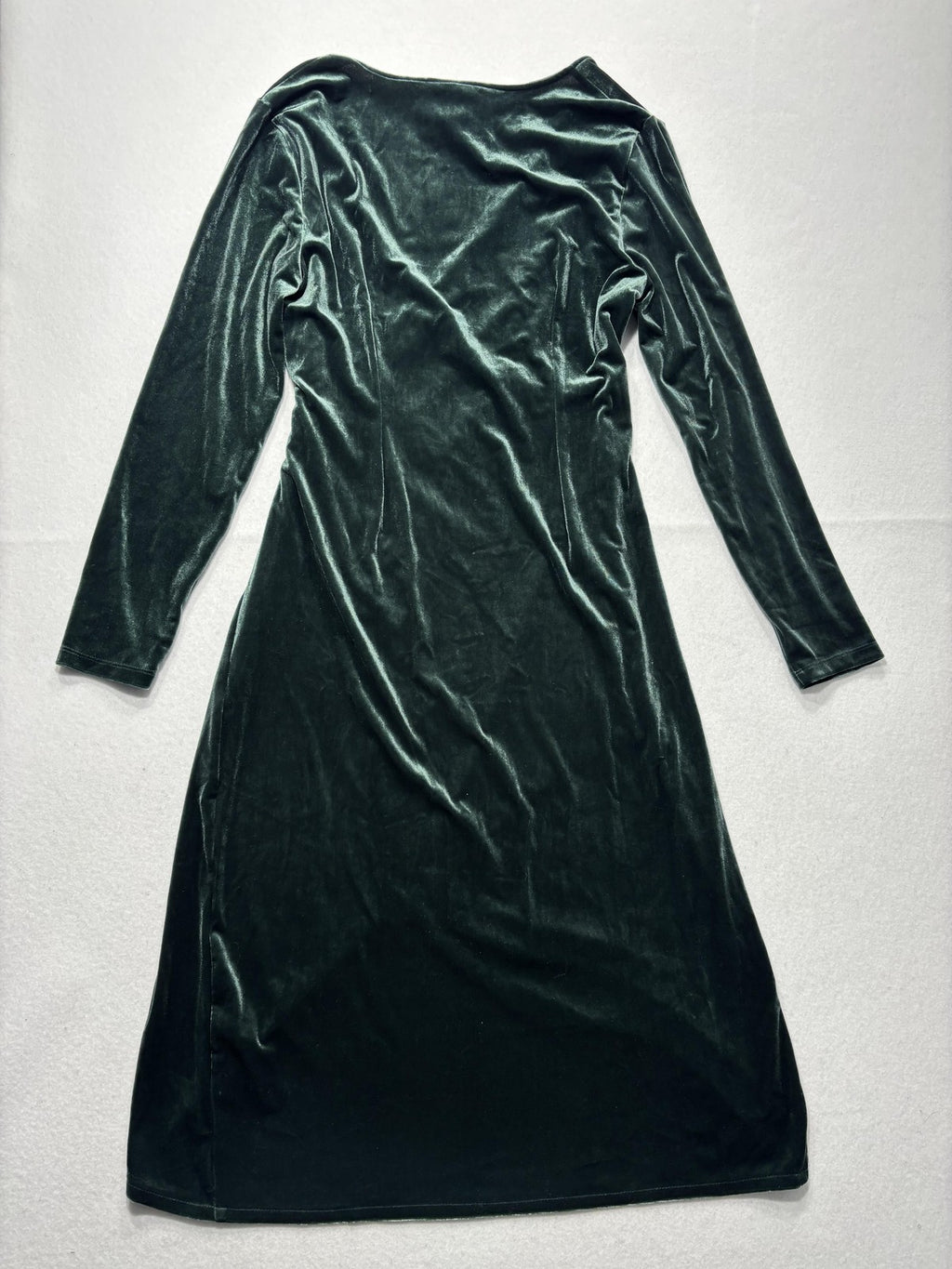 Banana Republic Dress Womens M Green Velvet V Neck Ruched Wrap Long Sleeve Midi