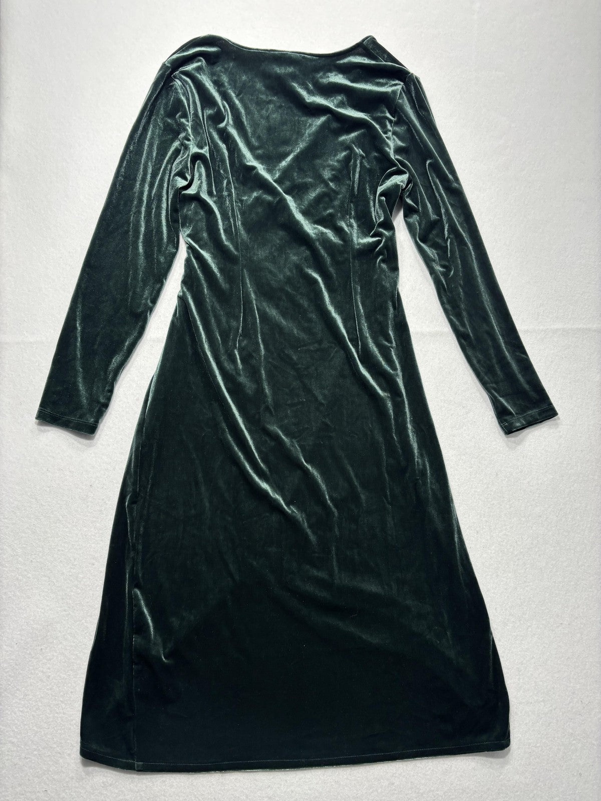 Banana Republic Dress Womens M Green Velvet V Neck Ruched Wrap Long Sleeve Midi