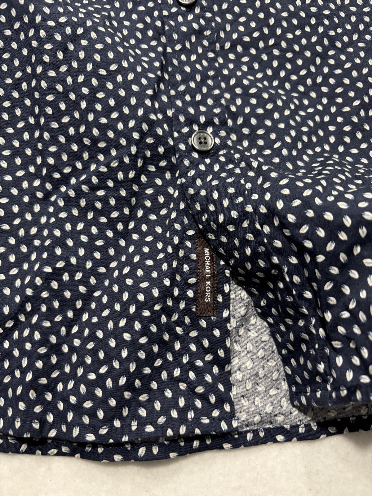 Michael Kors Shirt Mens Medium Blue Geometric Short Sleeve Button Up Slim