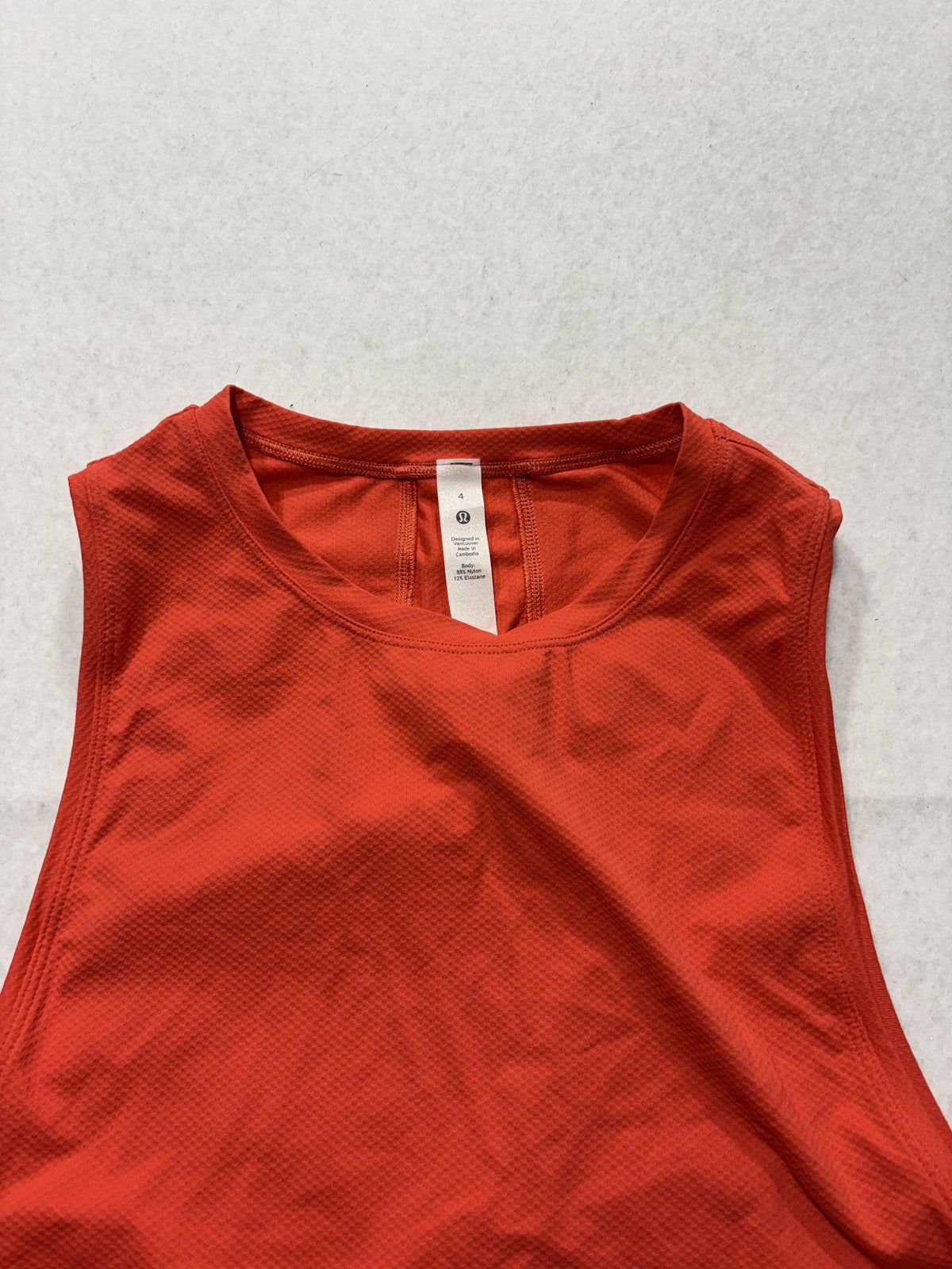 Lululemon Tank Womens 4 Orange Crew Neck Cropped Open Side Athletic Top Running