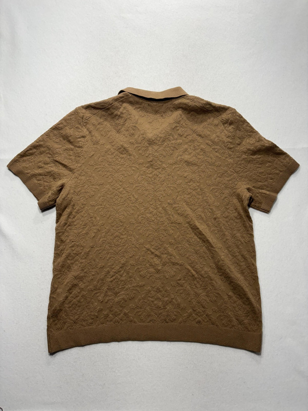 Abercrombie & Fitch Polo Shirt Mens XL Brown Jacquard Floral Knit Short Sleeve