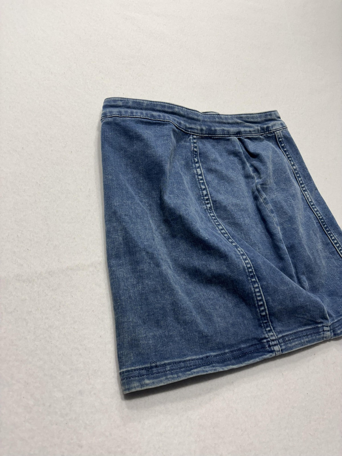 Free People Skirt Womens 4 Blue Denim Button Front A Line Mini Stretch
