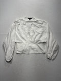 Banana Republic Top Womens 6 White Stripe Cropped Balloon Sleeve V Neck Blouse