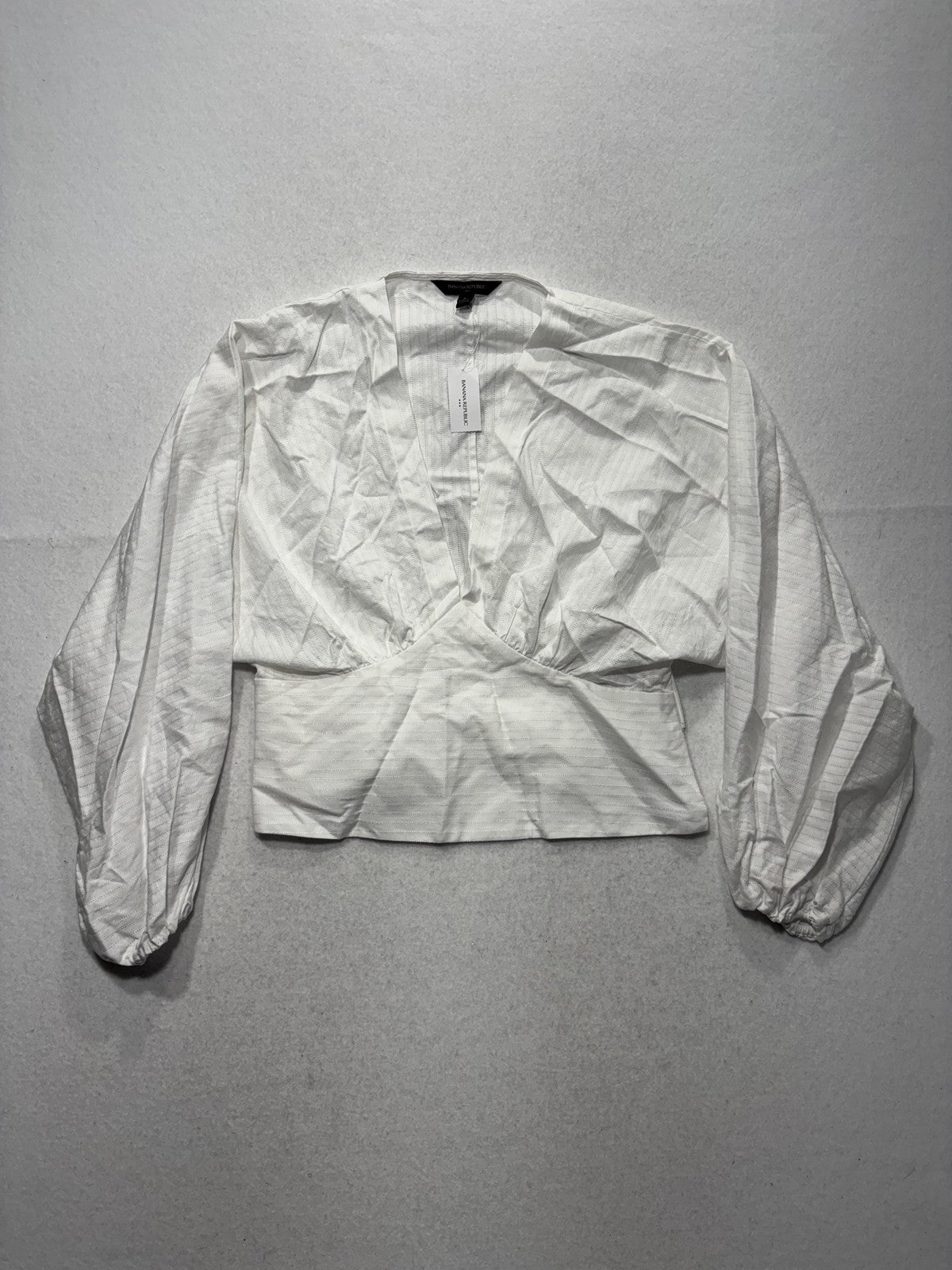 Banana Republic Top Womens 6 White Stripe Cropped Balloon Sleeve V Neck Blouse