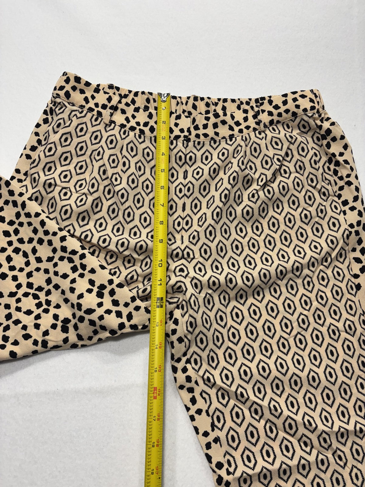 ESSENTIEL Antwerp Dress Pants Womens 40 Beige Geo Dot Print Elastic Waist Slim