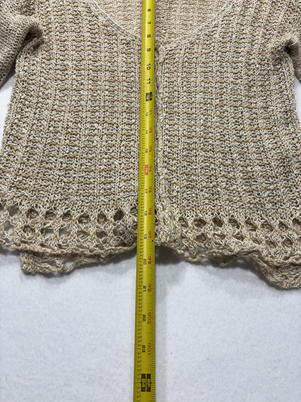 Free People Sweater Womens XS Beige V Neck Long Sleeve Open Knit Crochet Boho