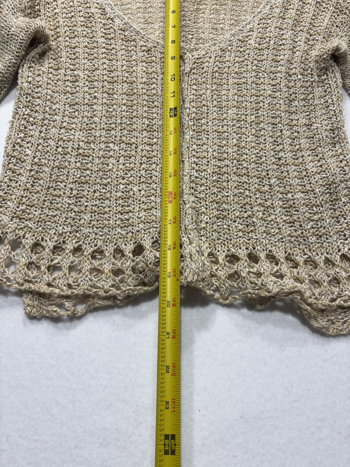 Free People Sweater Womens XS Beige V Neck Long Sleeve Open Knit Crochet Boho
