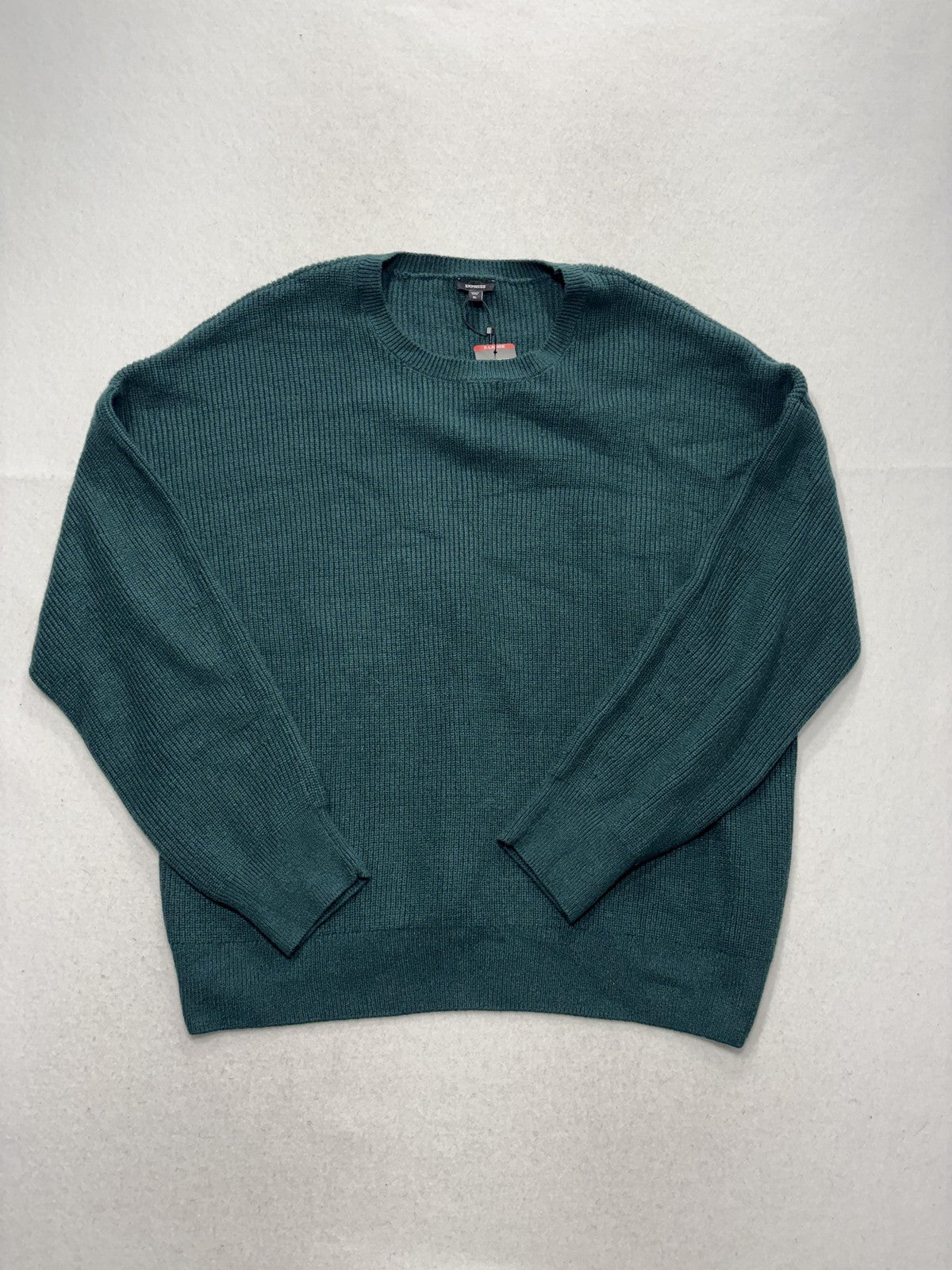 Express Sweater Mens XL Green Ribbed Knit Crew Neck Long Sleeve Pullover Casual