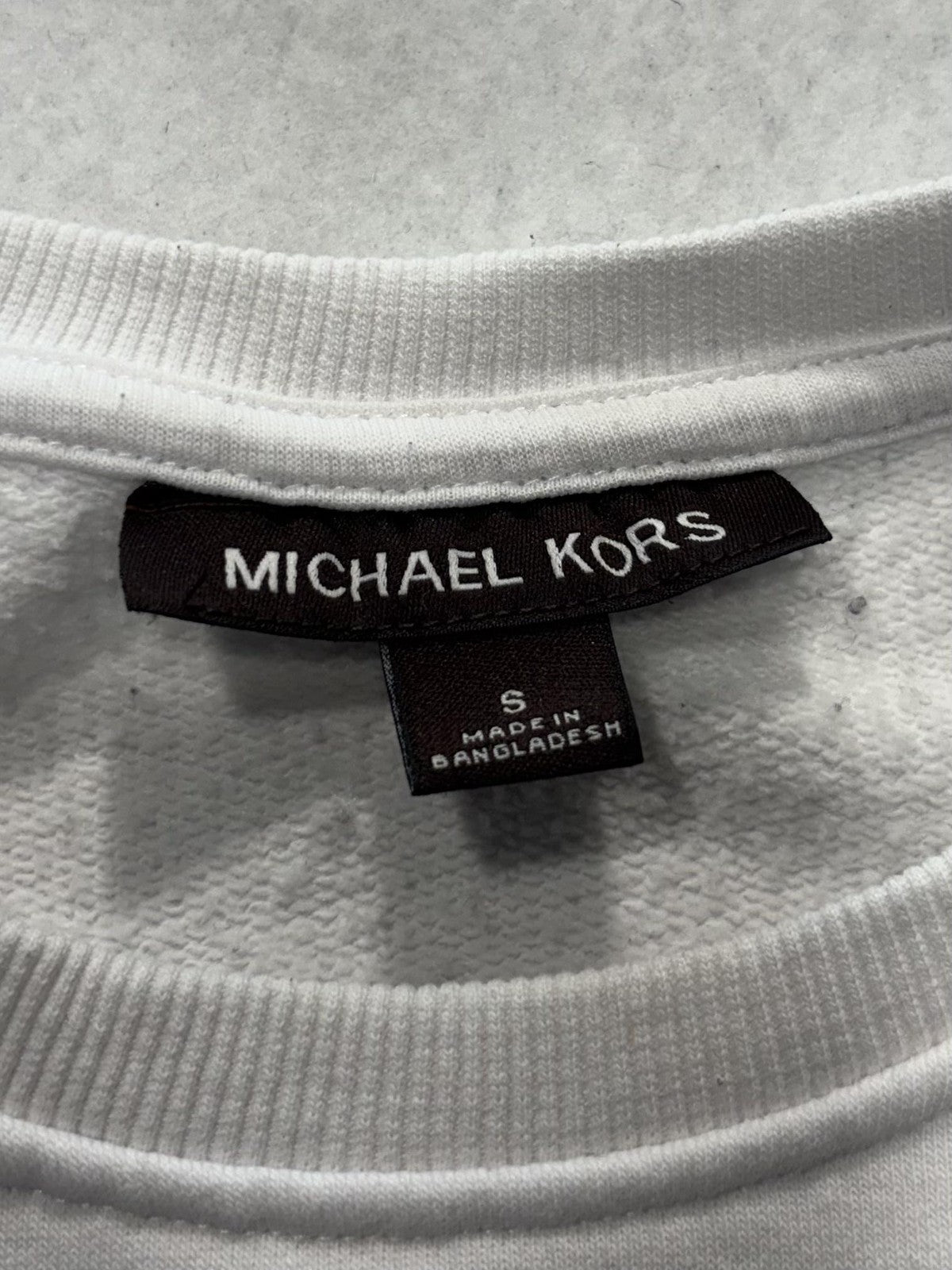 Michael Kors Sweatshirt Mens Small White Fleece Crew Neck MK Logo Pullover