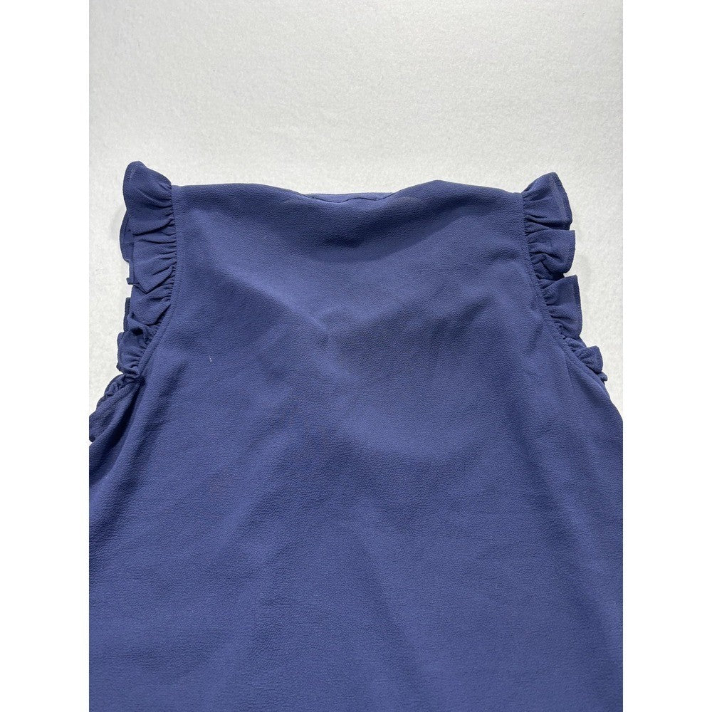 MICHAEL Michael Kors Blouse Womens Medium Blue Lace Up Ruffle Sleeveless Top