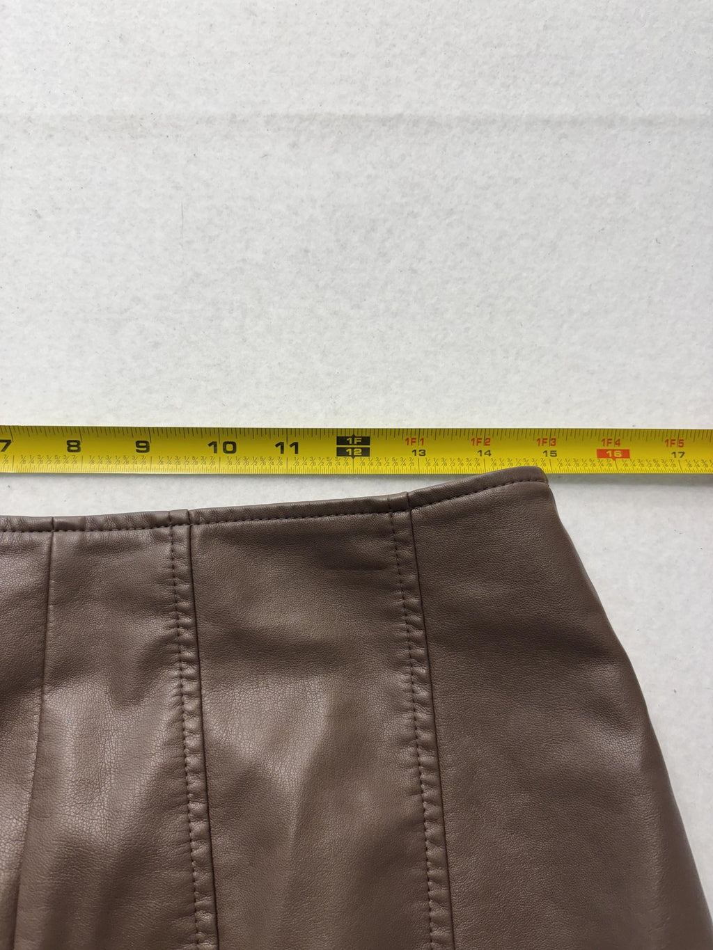 Free People Skirt Womens 8 Brown Faux Leather Zip Back Panel Seamed Mini Lined