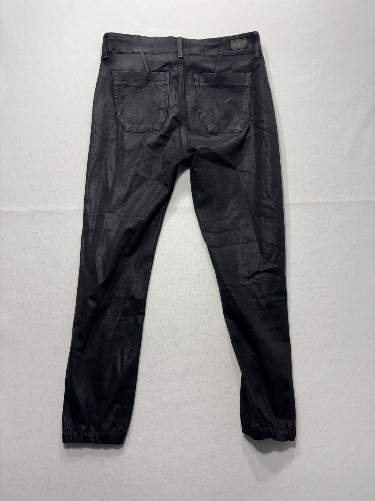 Paige Pants Womens 27 Black Mayslie Coated Denim Jogger Ankle Zip Cuffed Stretch