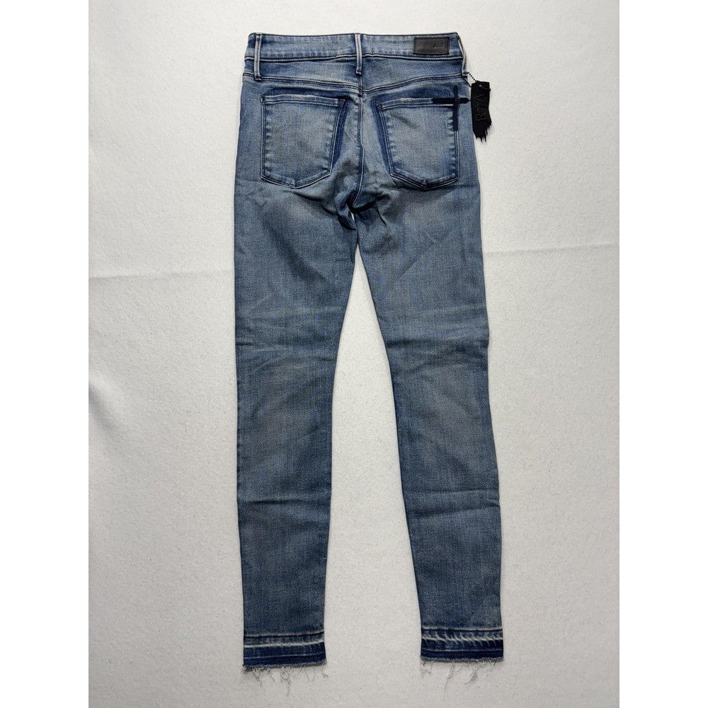 RtA Jeans Womens 25 Blue Medium Wash Mid Rise Skinny Stretch Raw Hem 25x29