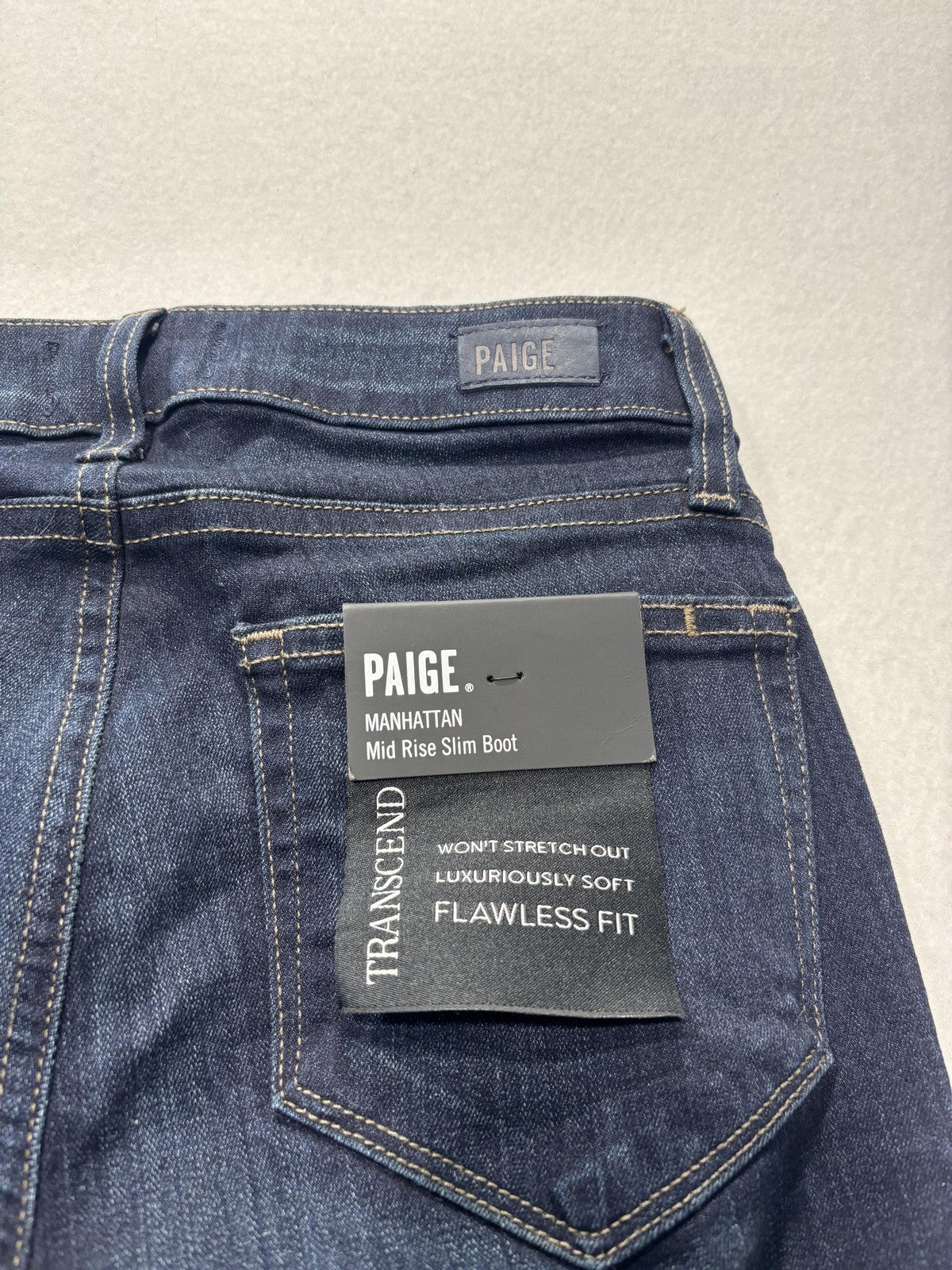 Paige Manhattan Jeans Womens 24 Blue Dark Wash Mid Rise Slim Boot 24x31 Stretch