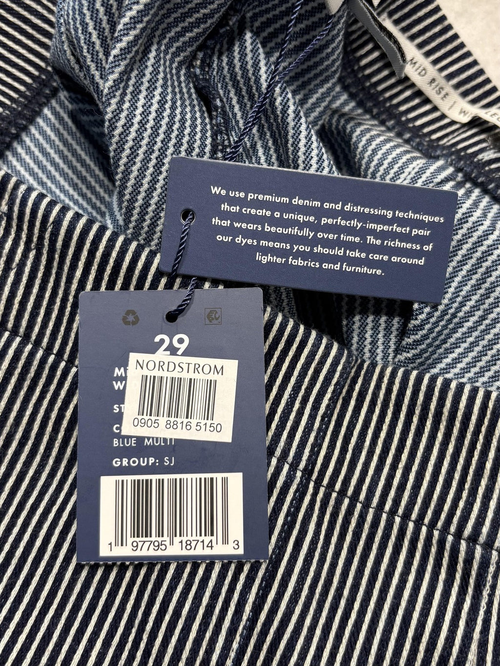 NIC+ZOE Jeans Womens 29 Blue Pinstripe Mid Rise Wide Leg Stretch Denim 31x28.5