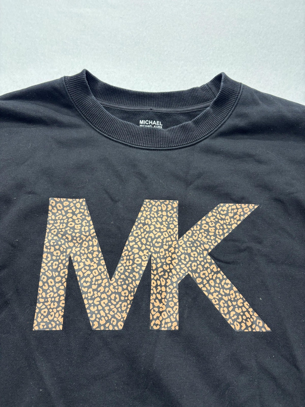 MICHAEL Michael Kors Sweatshirt Womens Medium Black Leopard MK Logo Pullover
