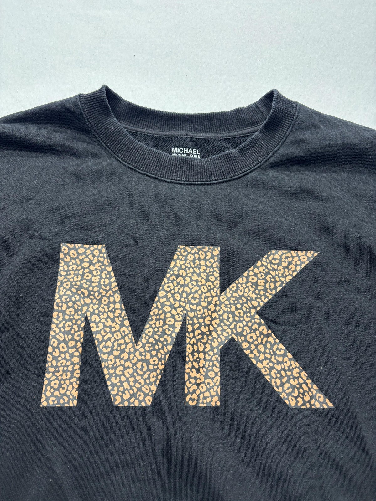MICHAEL Michael Kors Sweatshirt Womens Medium Black Leopard MK Logo Pullover