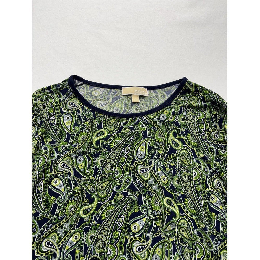 MICHAEL Michael Kors Womens Large Blue Green Paisley Shift Bell Sleeve Dress