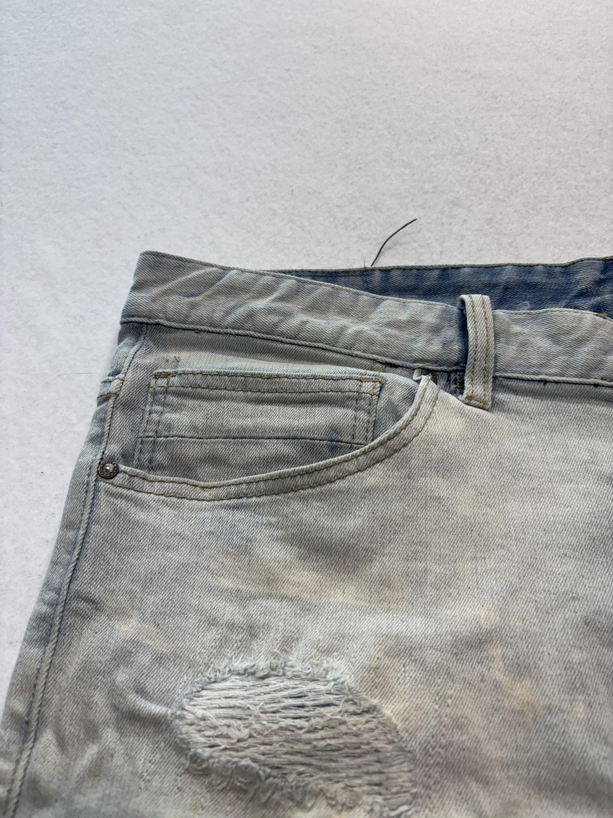 Smoke Rise Jeans Mens 38x34 Blue Light Wash Distressed Moto Biker Slim Tapered