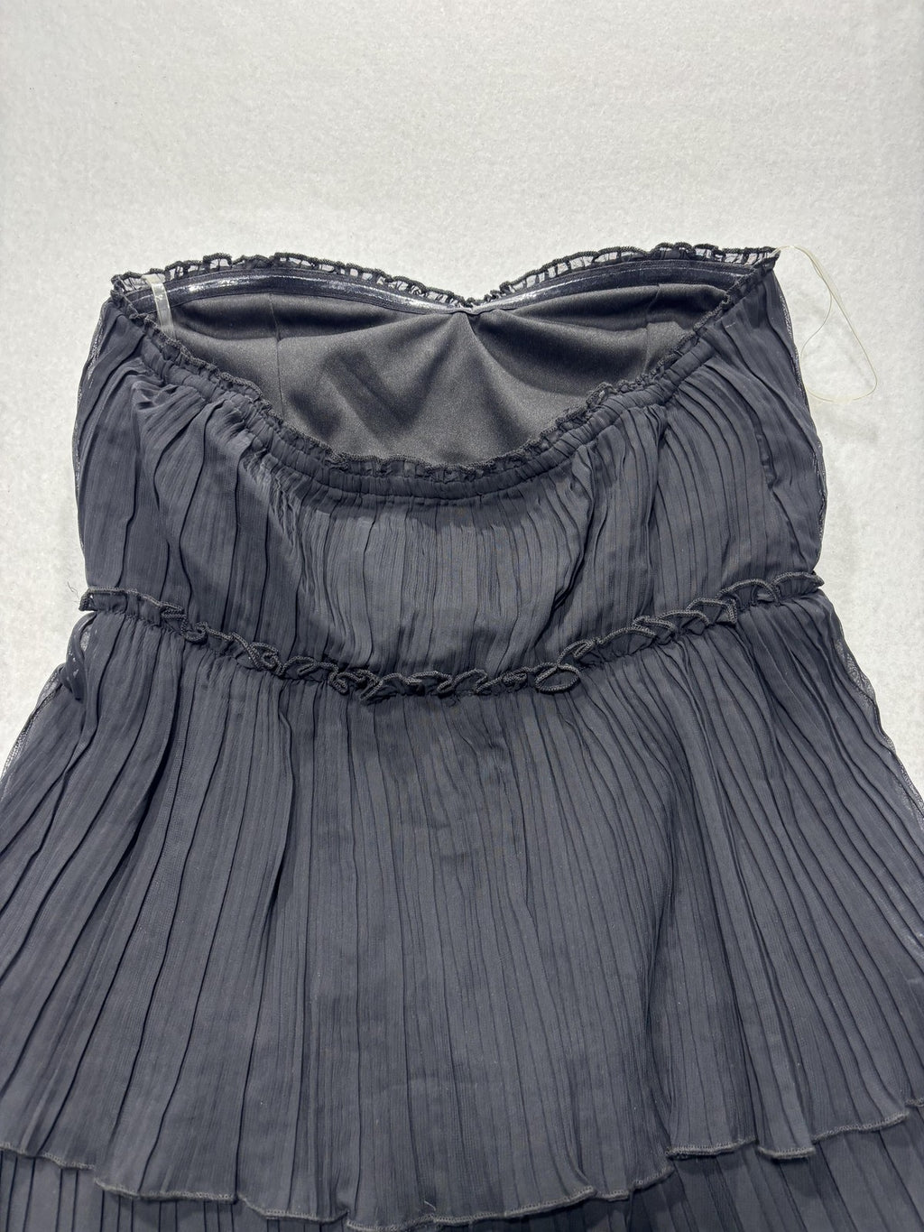 Crystal Doll Dress Juniors 5 Black Strapless Pleated Tiered Chiffon Mini Party
