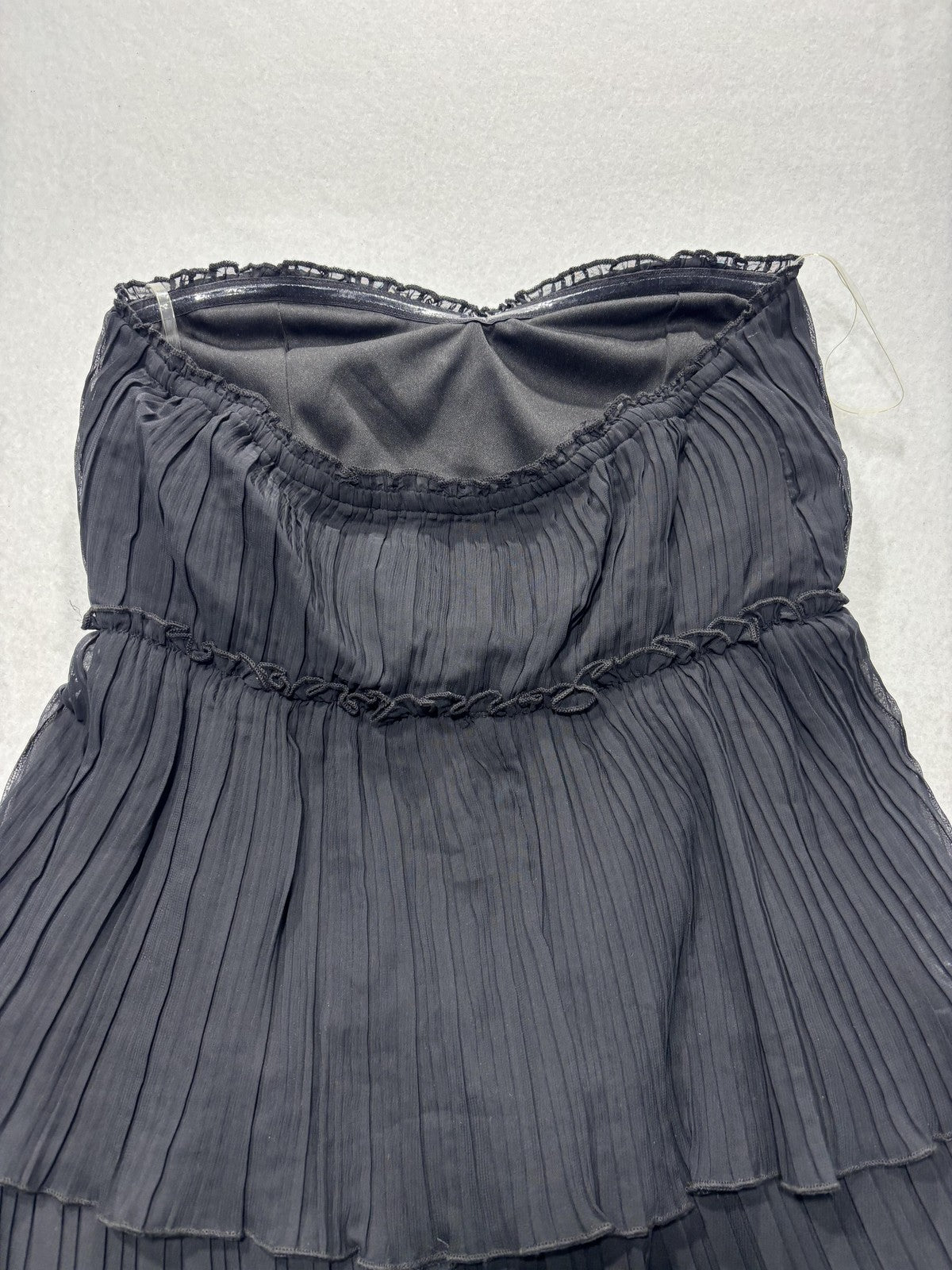 Crystal Doll Dress Juniors 5 Black Strapless Pleated Tiered Chiffon Mini Party