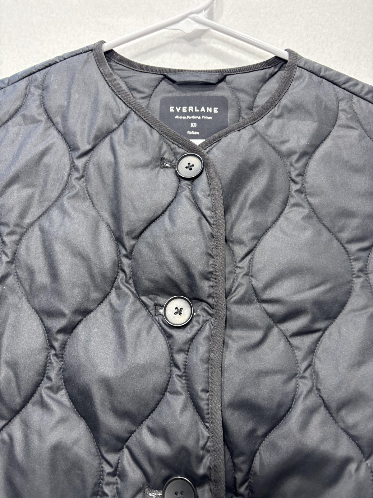 Everlane Jacket Womens XS Black Quilted Collarless Button Front ReNew Long