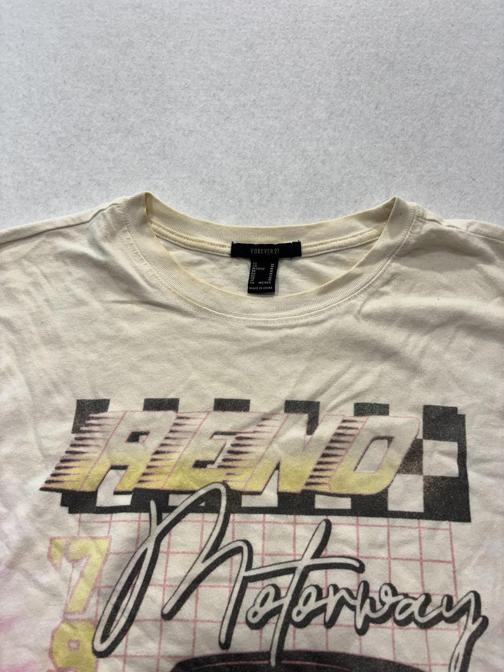 Forever 21 Womens M Pink Tie Dye Reno Motorway Racing Car Graphic T Shirt Retro