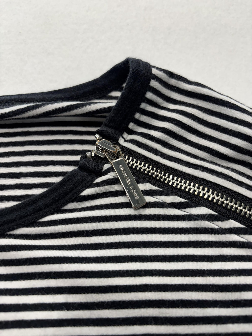 MICHAEL Michael Kors Shirt Womens Large Black Stripe Zip Shoulder Long Sleeve