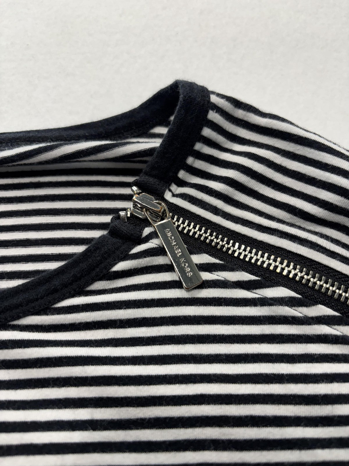 MICHAEL Michael Kors Shirt Womens Large Black Stripe Zip Shoulder Long Sleeve