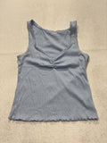 Old Navy Tank Top Womens M Blue Ruched V Neck Ribbed Lettuce Hem Casual Summer