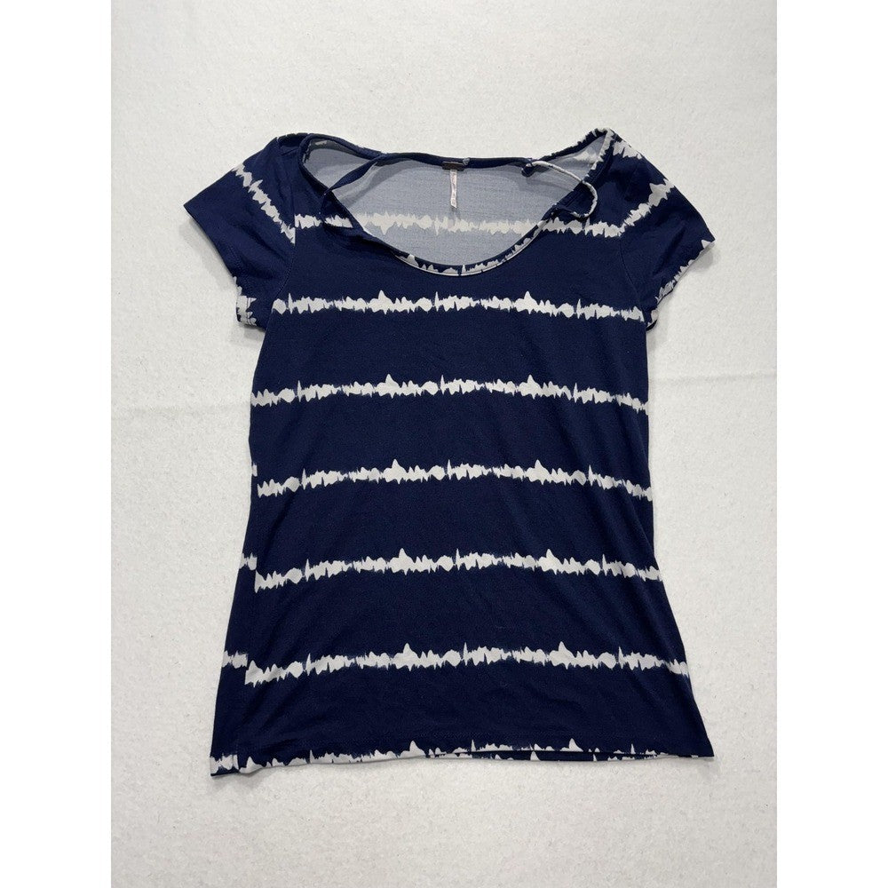 Poof Shirt Womens Medium Blue Stripe Scoop Neck Strap Casual Short Sleeve Tee